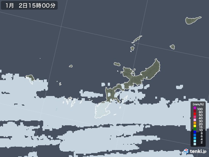 沖縄県の雨雲レーダー(2023年01月02日)