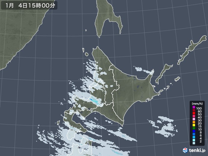 北海道地方の雨雲レーダー(2023年01月04日)