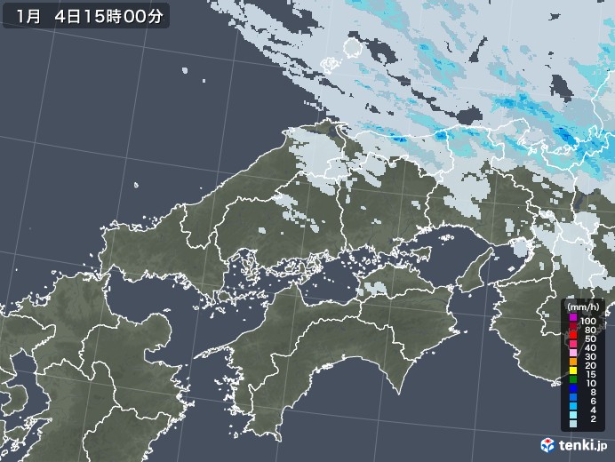 中国地方の雨雲レーダー(2023年01月04日)