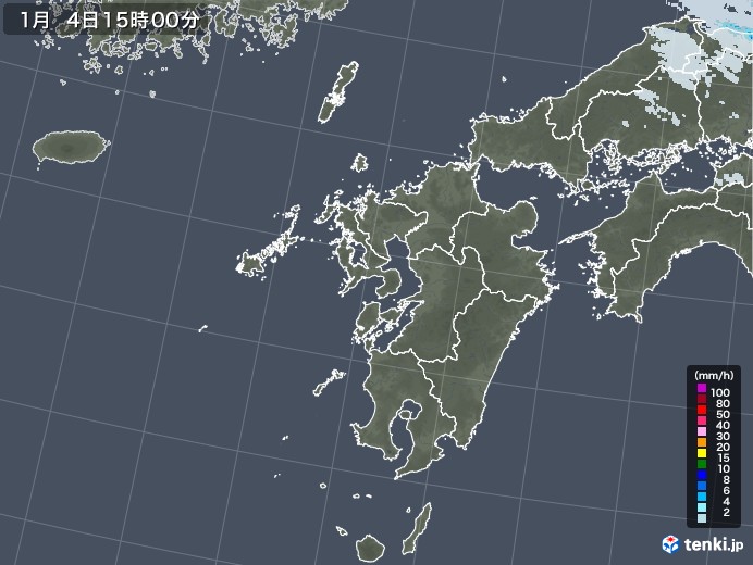 九州地方の雨雲レーダー(2023年01月04日)