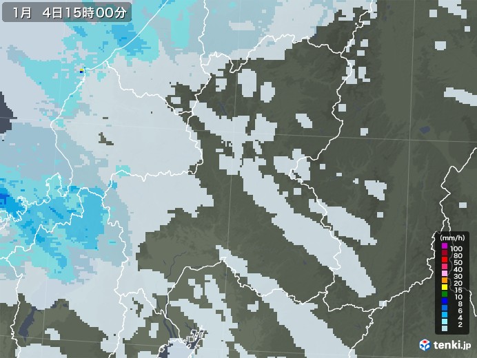 岐阜県の雨雲レーダー(2023年01月04日)