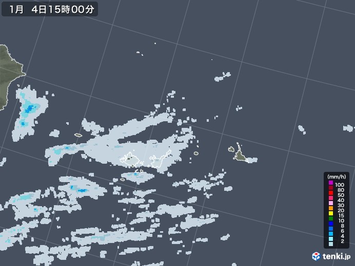 宮古・石垣・与那国(沖縄県)の雨雲レーダー(2023年01月04日)