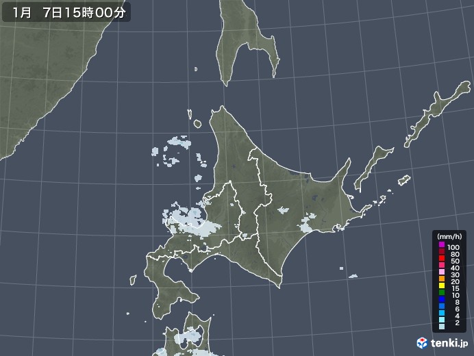 北海道地方の雨雲レーダー(2023年01月07日)