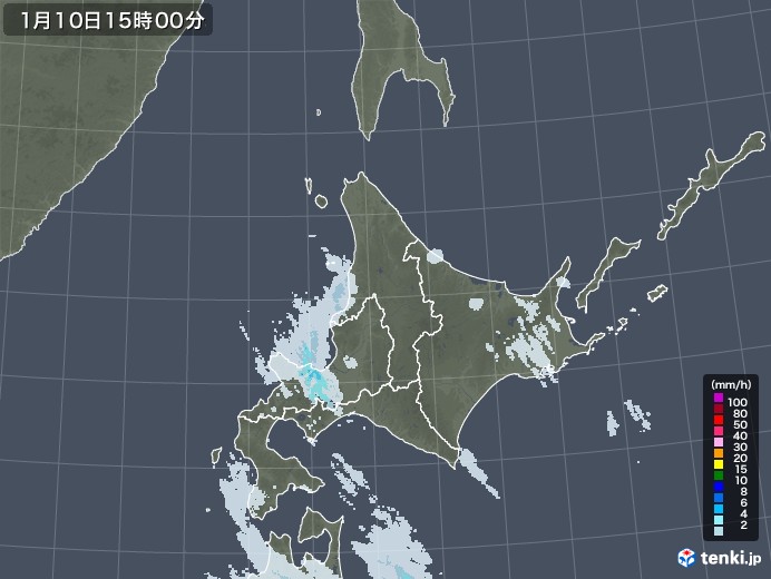 北海道地方の雨雲レーダー(2023年01月10日)