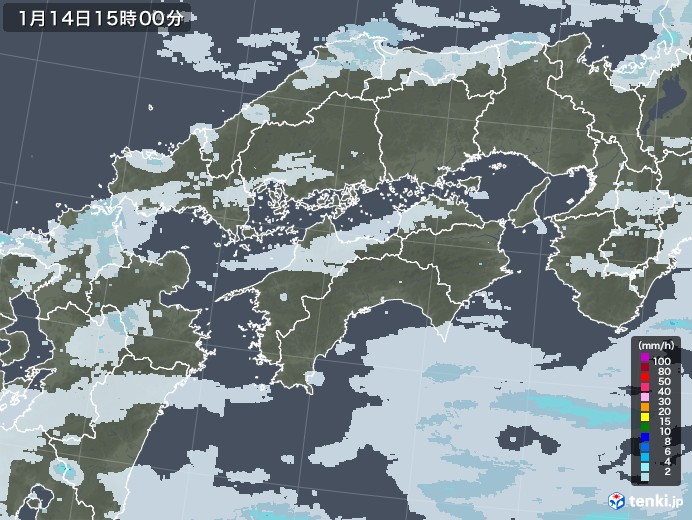 四国地方の雨雲レーダー(2023年01月14日)