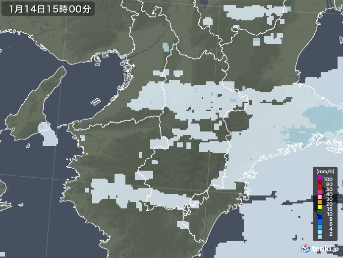 奈良県の雨雲レーダー(2023年01月14日)