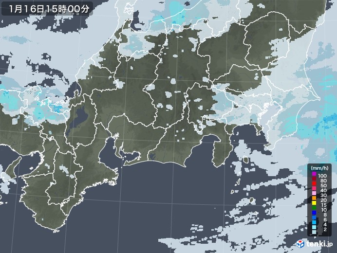 東海地方の雨雲レーダー(2023年01月16日)