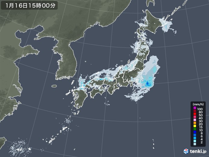 雨雲レーダー(2023年01月16日)