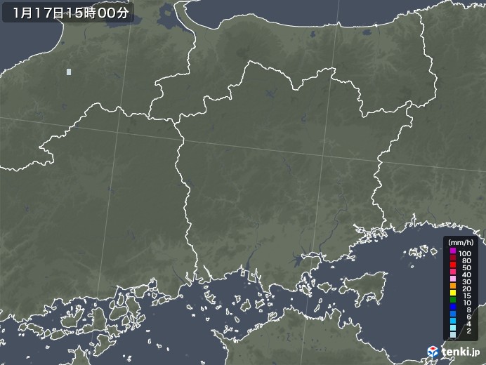 岡山県の雨雲レーダー(2023年01月17日)