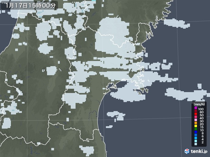 宮城県の雨雲レーダー(2023年01月17日)