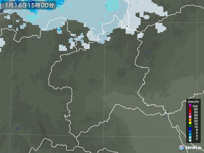 群馬県の雨雲レーダー(2023年01月18日)