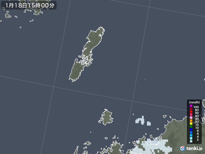 壱岐・対馬(長崎県)の雨雲レーダー(2023年01月18日)