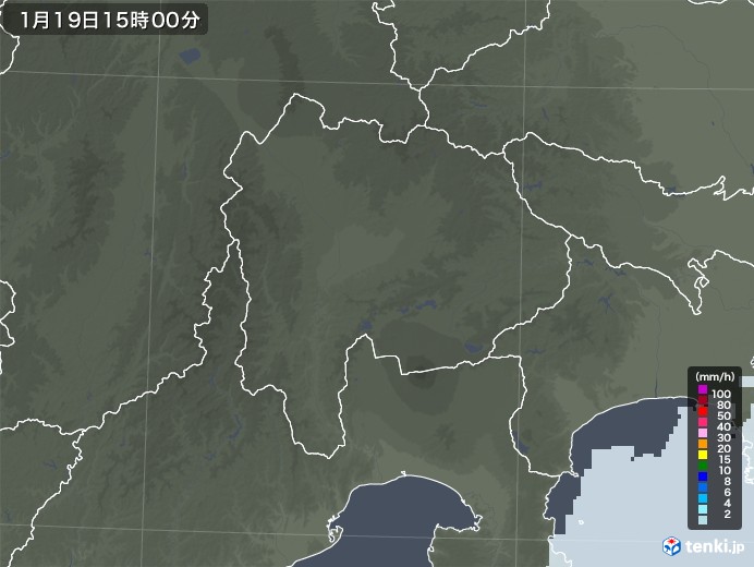山梨県の雨雲レーダー(2023年01月19日)