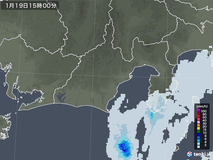 静岡県の雨雲レーダー(2023年01月19日)