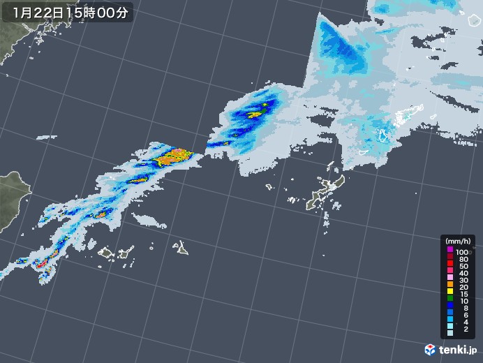 沖縄地方の雨雲レーダー(2023年01月22日)