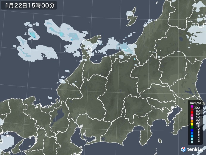北陸地方の雨雲レーダー(2023年01月22日)