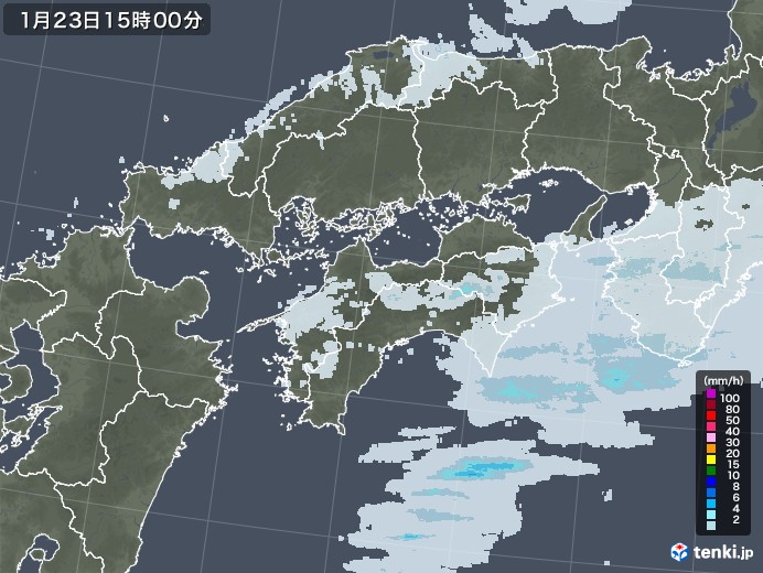 四国地方の雨雲レーダー(2023年01月23日)