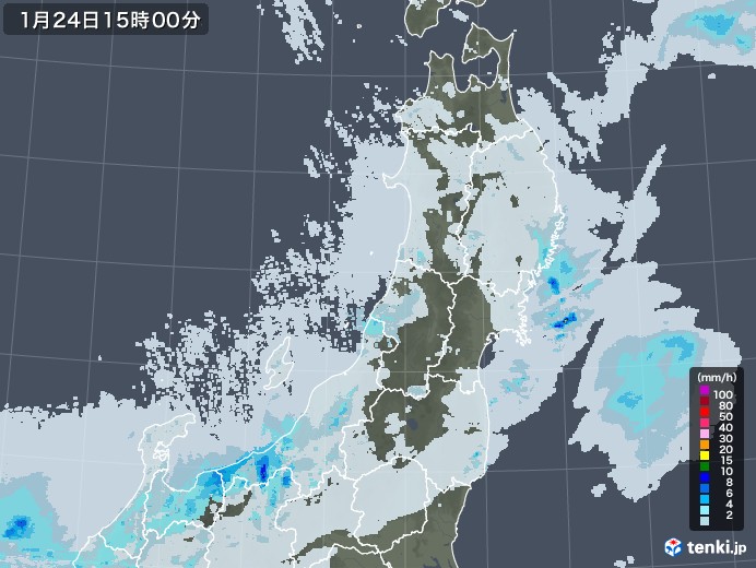 東北地方の雨雲レーダー(2023年01月24日)