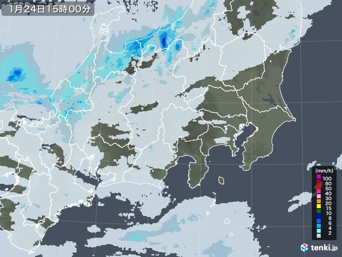関東・甲信地方の雨雲レーダー(2023年01月24日)