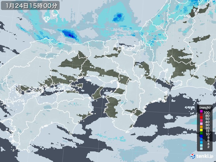 近畿地方の雨雲レーダー(2023年01月24日)