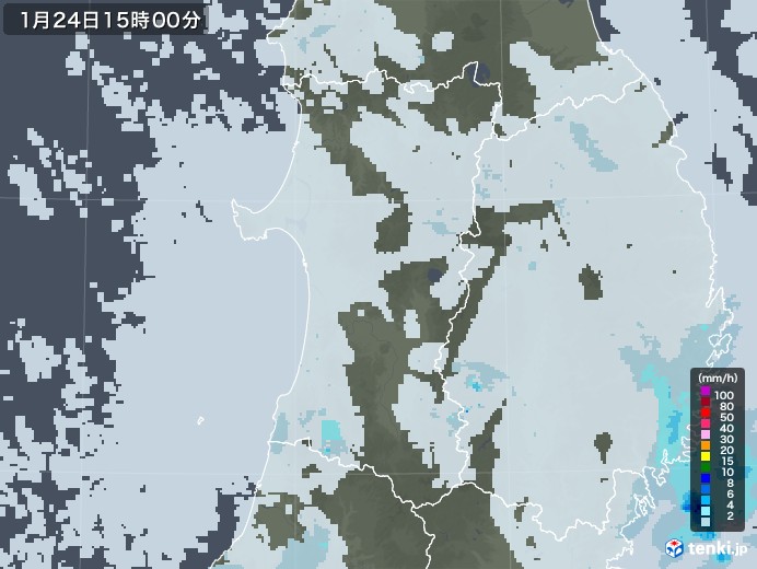 秋田県の雨雲レーダー(2023年01月24日)