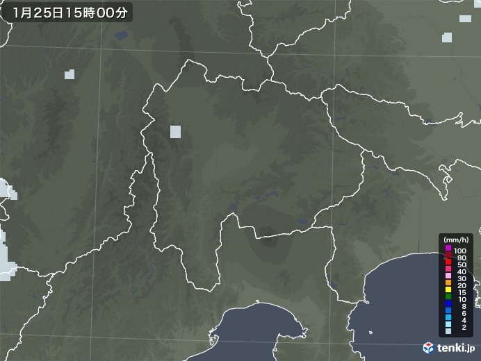 山梨県の雨雲レーダー(2023年01月25日)