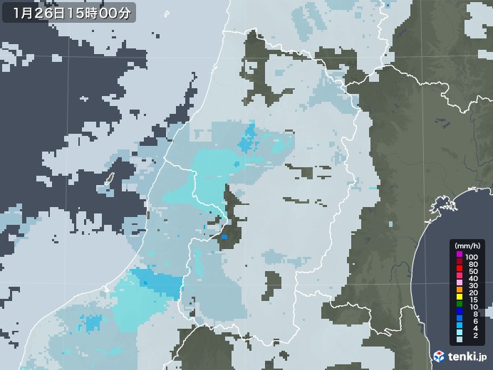 山形県の雨雲レーダー(2023年01月26日)