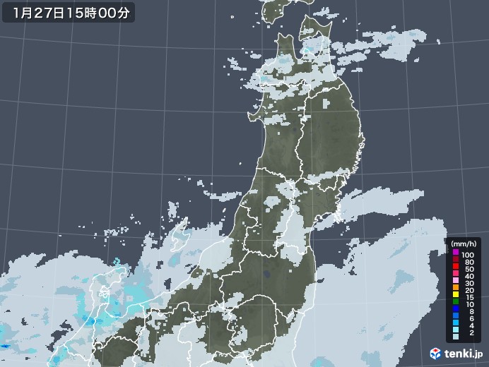 東北地方の雨雲レーダー(2023年01月27日)
