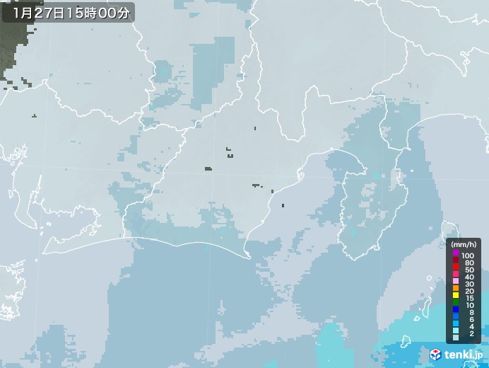 静岡県の雨雲レーダー(2023年01月27日)