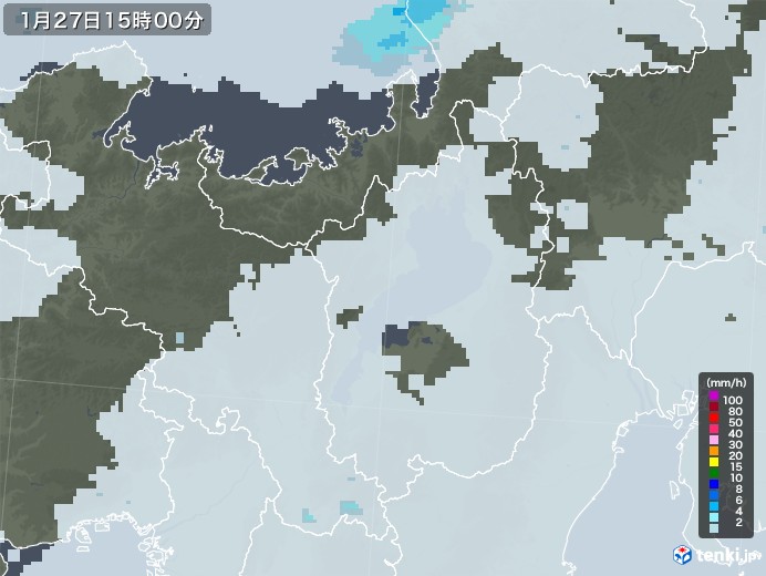 滋賀県の雨雲レーダー(2023年01月27日)