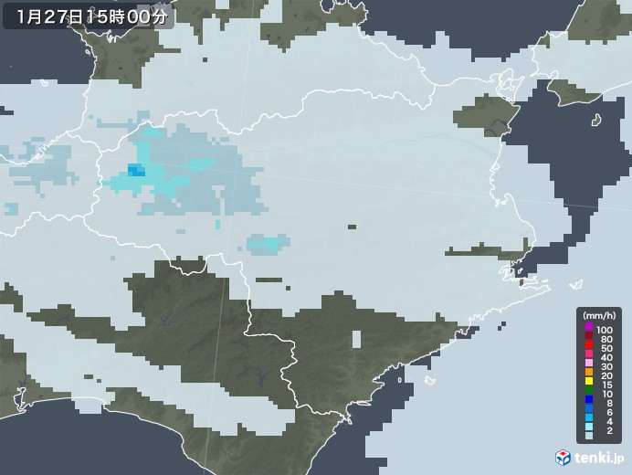 徳島県の雨雲レーダー(2023年01月27日)