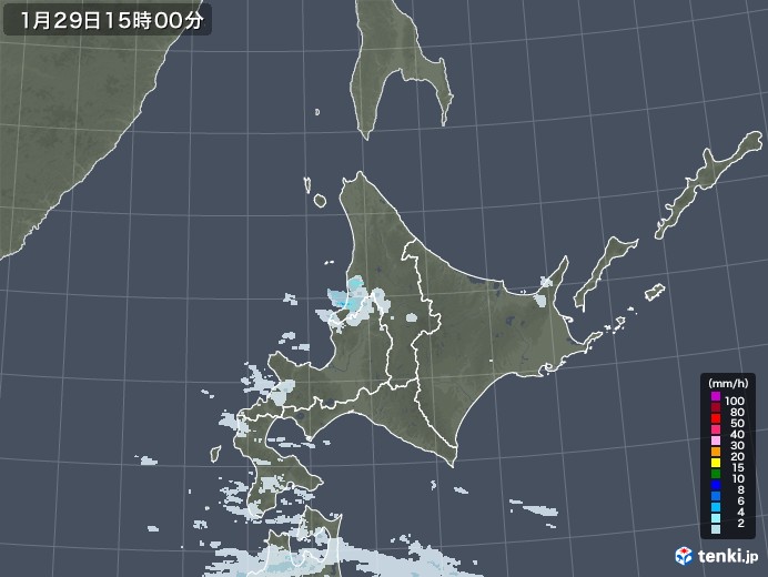 北海道地方の雨雲レーダー(2023年01月29日)