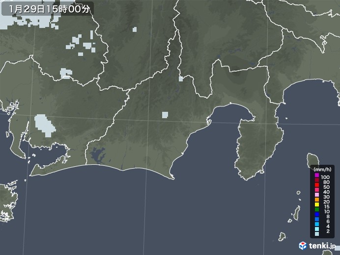 静岡県の雨雲レーダー(2023年01月29日)