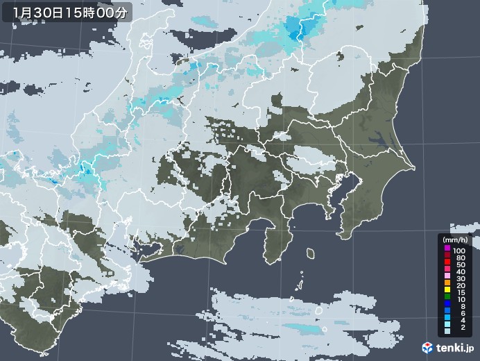 関東・甲信地方の雨雲レーダー(2023年01月30日)