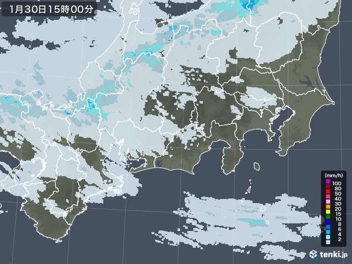 東海地方の雨雲レーダー(2023年01月30日)