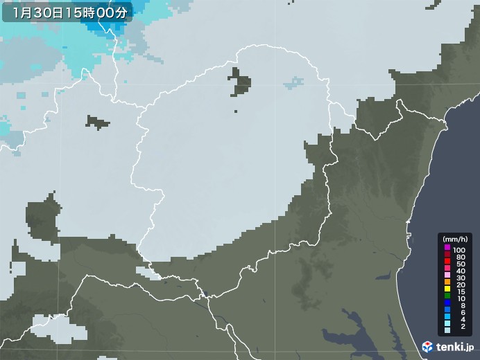 栃木県の雨雲レーダー(2023年01月30日)