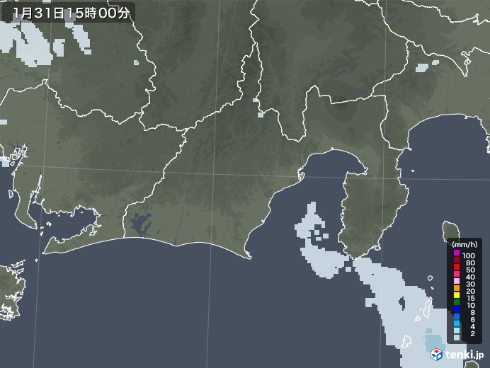 静岡県の雨雲レーダー(2023年01月31日)