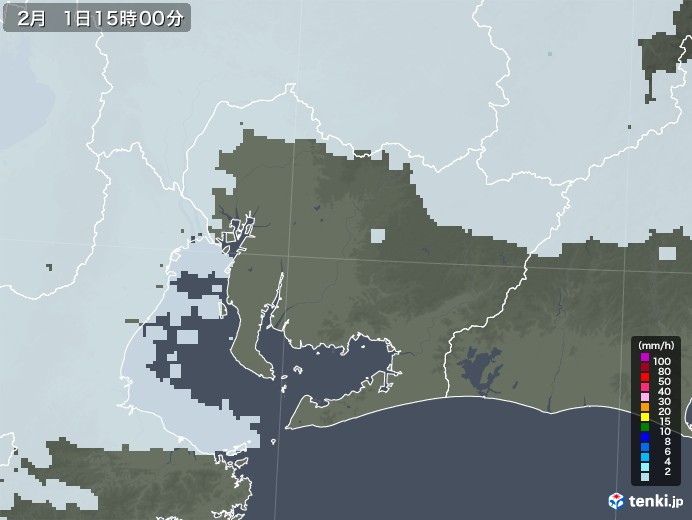 愛知県の雨雲レーダー(2023年02月01日)