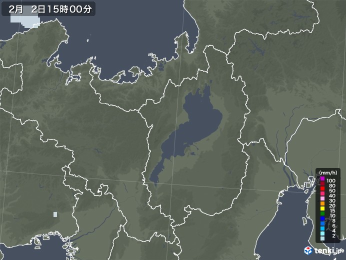 滋賀県の雨雲レーダー(2023年02月02日)