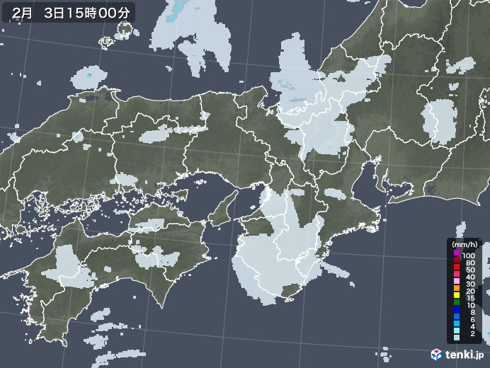 近畿地方の雨雲レーダー(2023年02月03日)