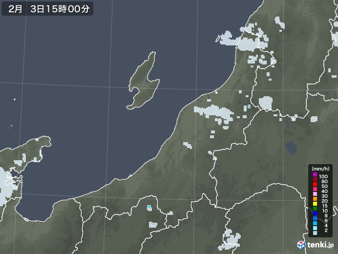 新潟県の雨雲レーダー(2023年02月03日)