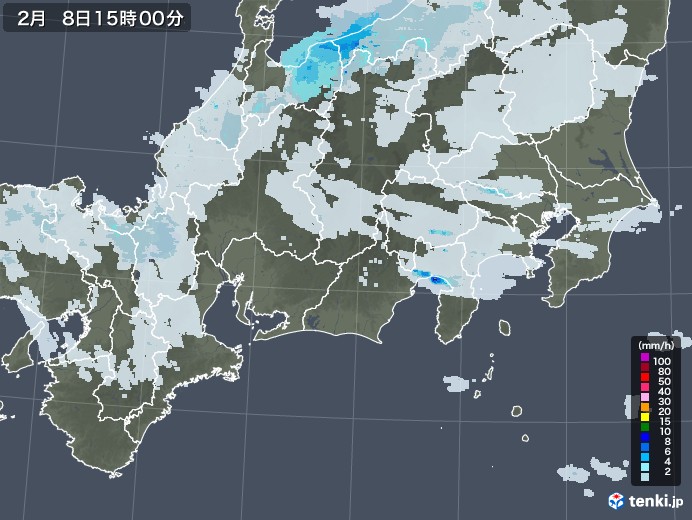 東海地方の雨雲レーダー(2023年02月08日)