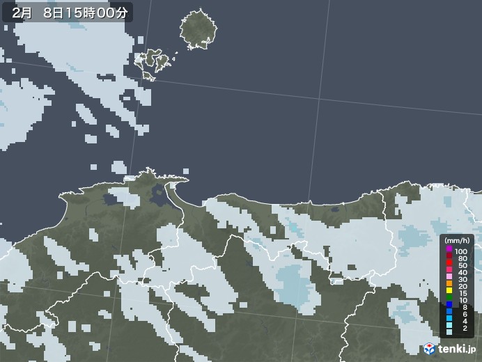 鳥取県の雨雲レーダー(2023年02月08日)