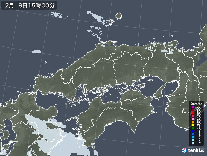 中国地方の雨雲レーダー(2023年02月09日)
