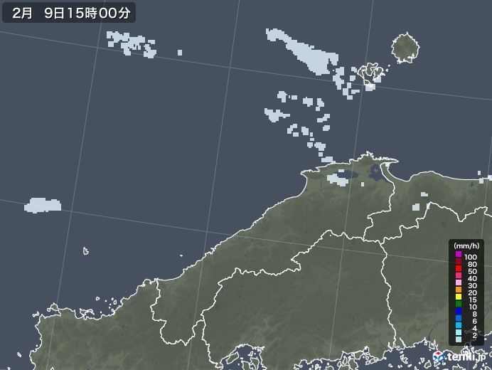 島根県の雨雲レーダー(2023年02月09日)