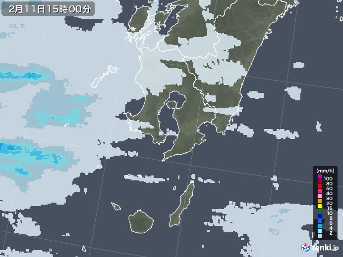 鹿児島県の雨雲レーダー(2023年02月11日)