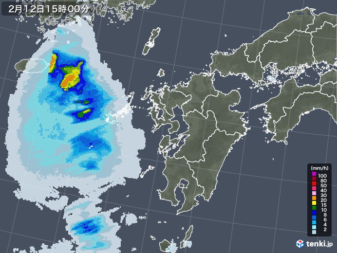 九州地方の雨雲レーダー(2023年02月12日)