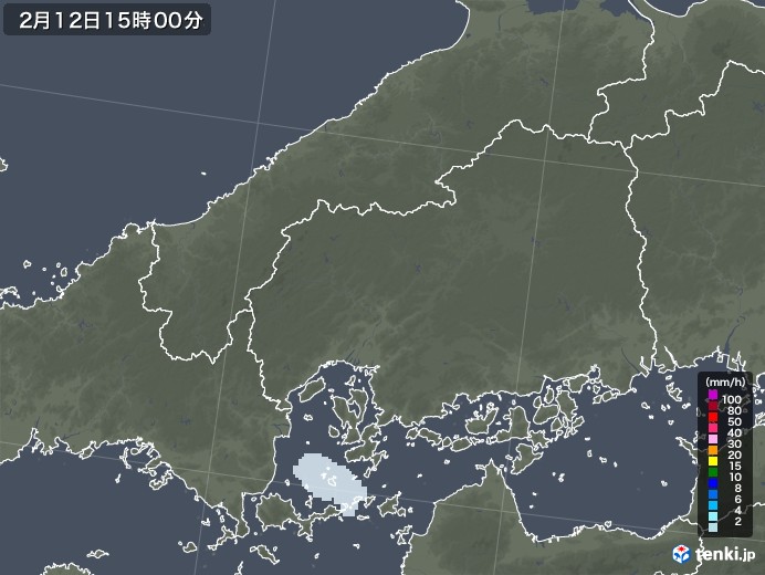 広島県の雨雲レーダー(2023年02月12日)