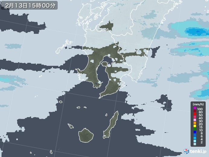鹿児島県の雨雲レーダー(2023年02月13日)