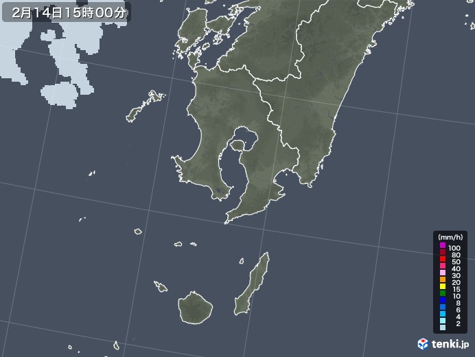鹿児島県の雨雲レーダー(2023年02月14日)